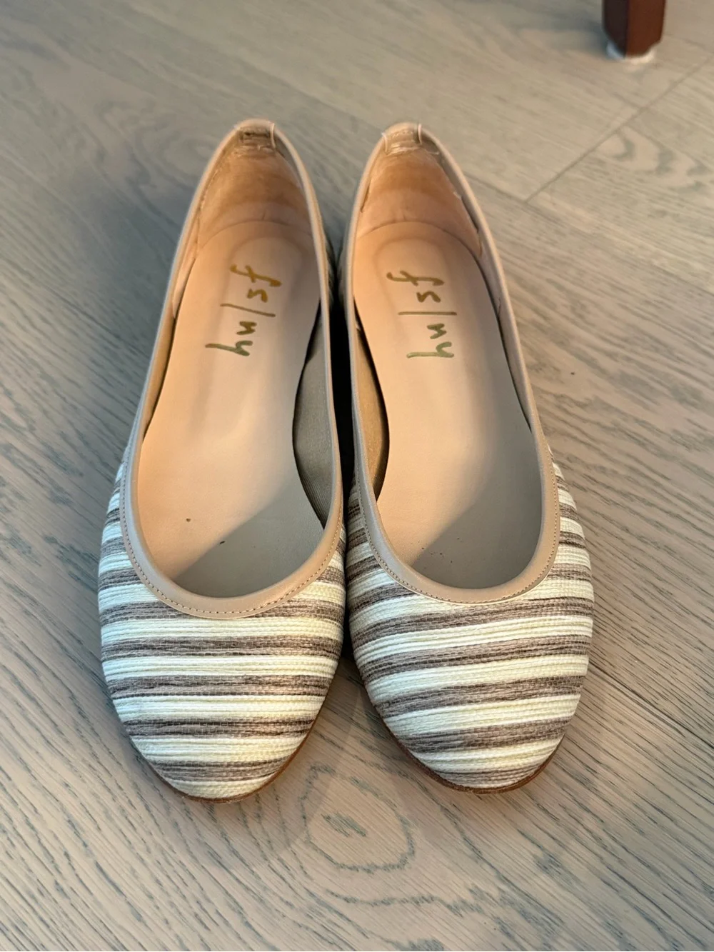 French Sole Cream and White Striped Ballet Flats